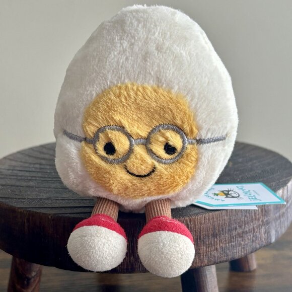 Jellycat| NEW London Amuseables Boiled Egg Geek Plush Eye Glasses Spring NWT - Picture 1 of 4